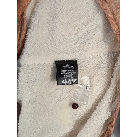 E Luna XL Tie Dye Sherpa Lined Wild Silk look Shirt Jacket Warm Orange & Brown - Picture 4 of 4